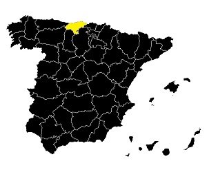 Mapa Hiszpanii z wyodrębnioną wspólnotą autonomiczną Kantabria