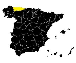 Region Asturii na mapie Hiszpanii